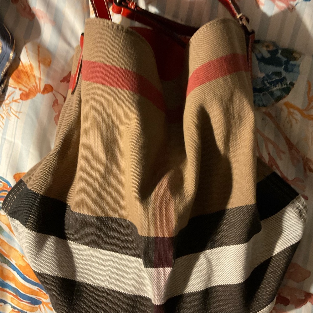Burberry brown red coated canvas shoulder bag
